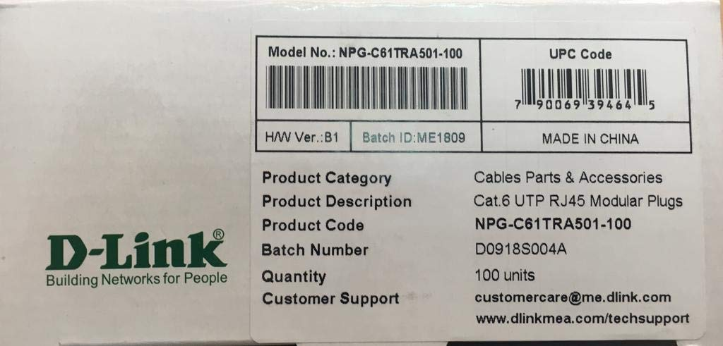 D-Link NPG-5E1TRA031-100 Cat5E UTP RJ45 Connector – Pack of 100